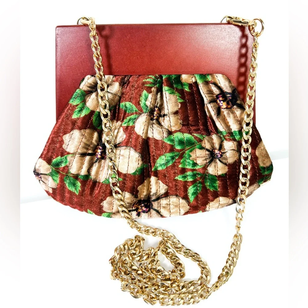 Anthropologie Pleated Velvet Clutch in Pink Combo NWT